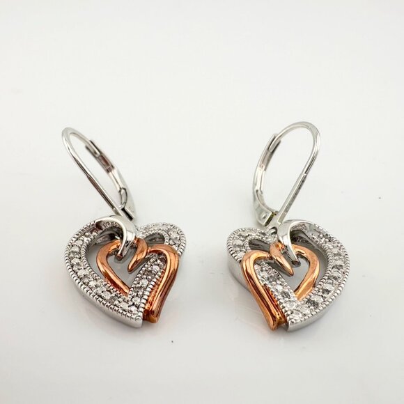 Two Tone Interlocking Hearts Diamond Accent Earrings - Picture 1 of 8